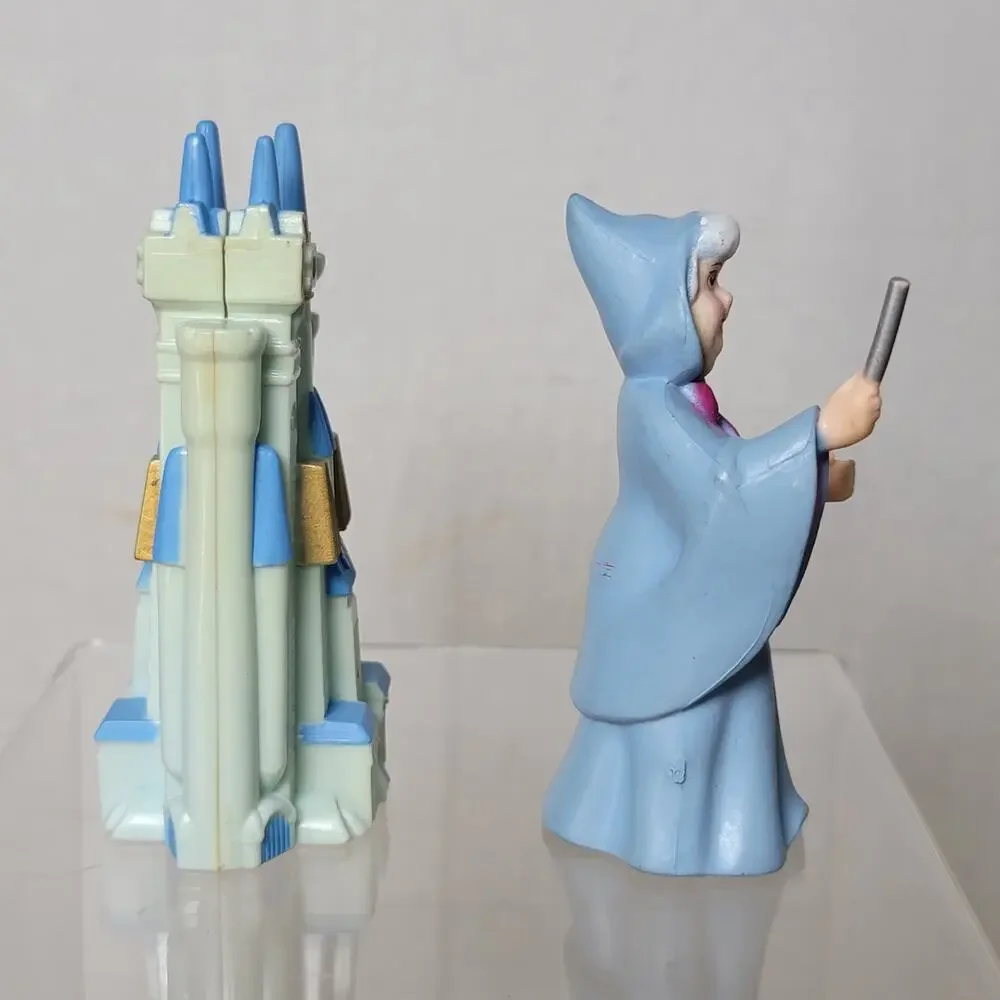 Set of 2 Disney Cinderella Figurines: Cinderella's Castle & Fairy Godmother